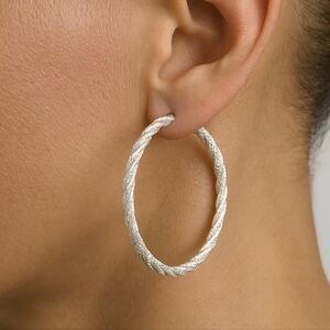 MIXIT Hypoallergenic Silver Tone Twisted Rope Hoop Earrings – Women’s Jewelry